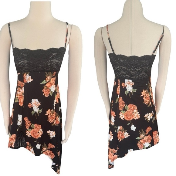 WeWoreWhat Asymmetrical Slip Lace Bodice Floral Print Sleeveless Mini Dress NEW - Picture 5 of 7